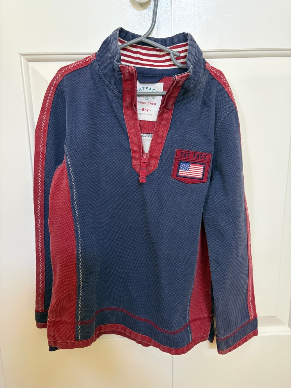 Fat Face Navy and Red Kids' Quarter-Zip Pullover